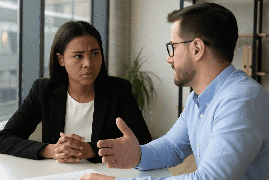 Manager giving honest feedback to an underperforming employee