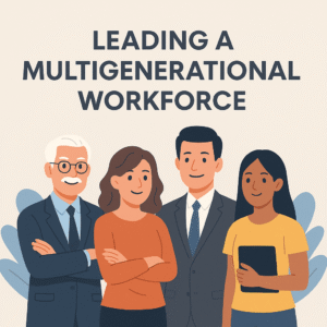Illustration of a diverse multigenerational team with professionals from different age groups representing workplace collaboration