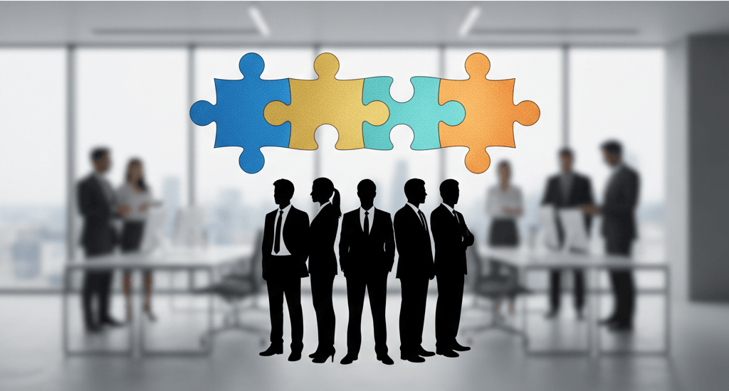 Puzzle pieces coming together, representing perfect cultural and behavioral fit in executive hiring